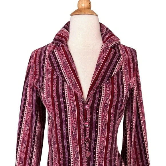 Vintage Inspired Boho Purple Velvet Stripe Blazer Jacket Hippie Retro 70s Small - Picture 3 of 13